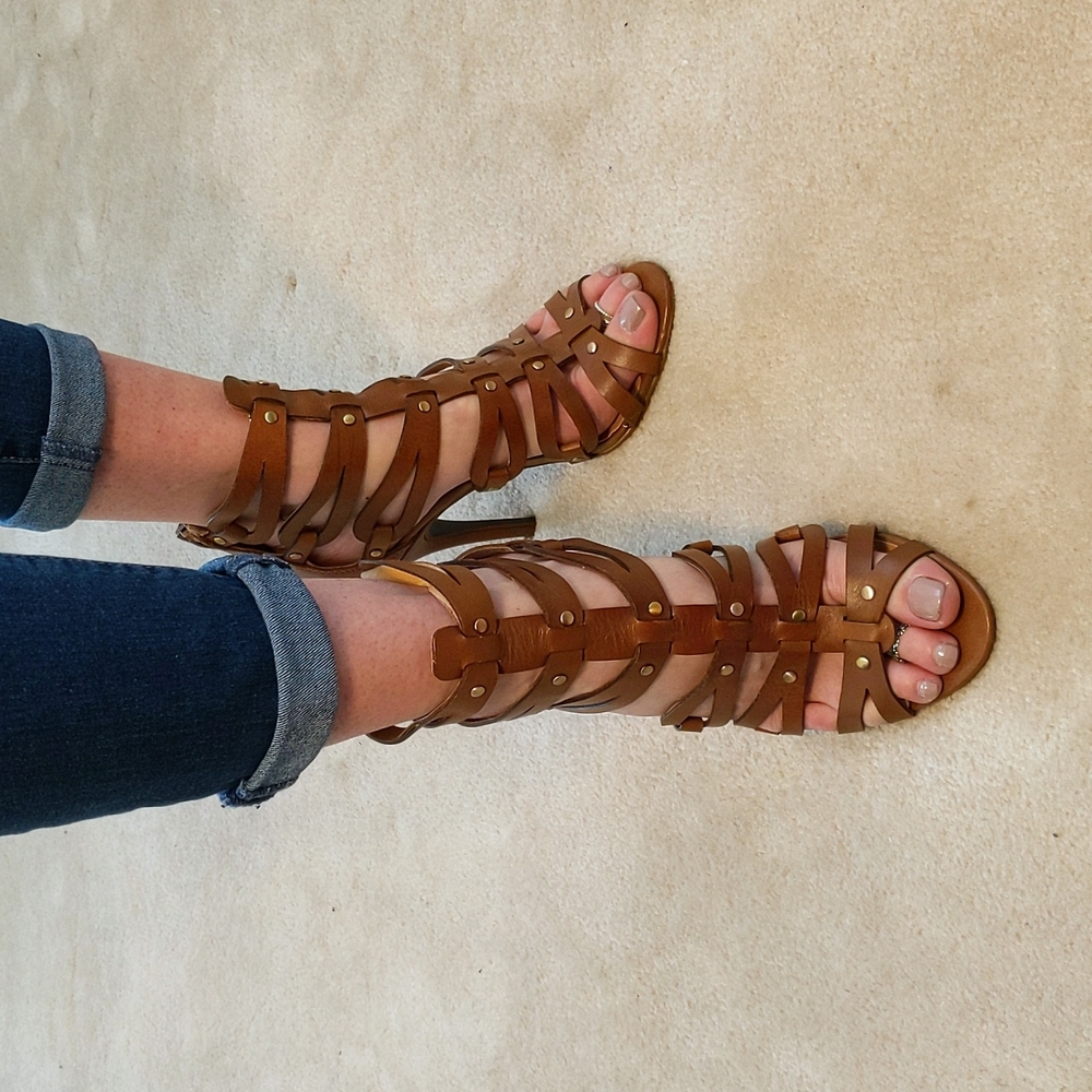 Chinese Laundry Leather Strappy Heels, 7.5, New